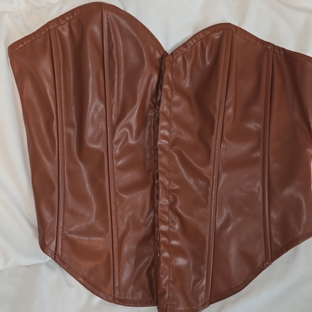Brown Faux Leather Corset